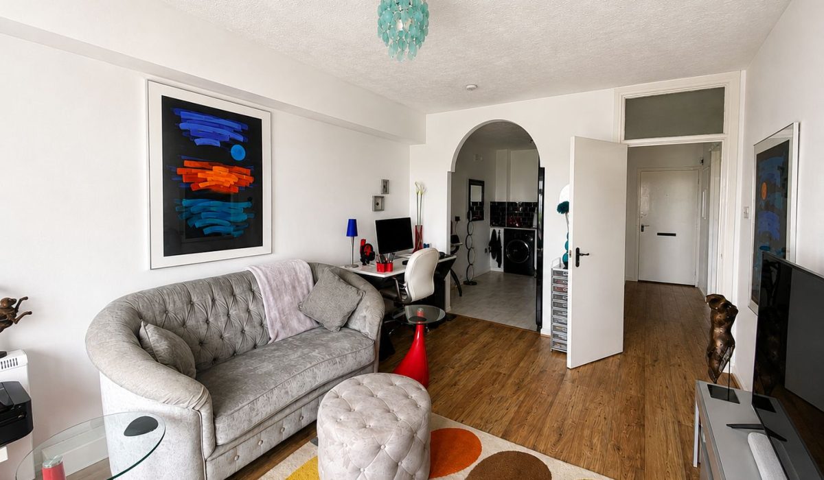 Living room with countryside views in one bedroom flat to rent in Heathfield